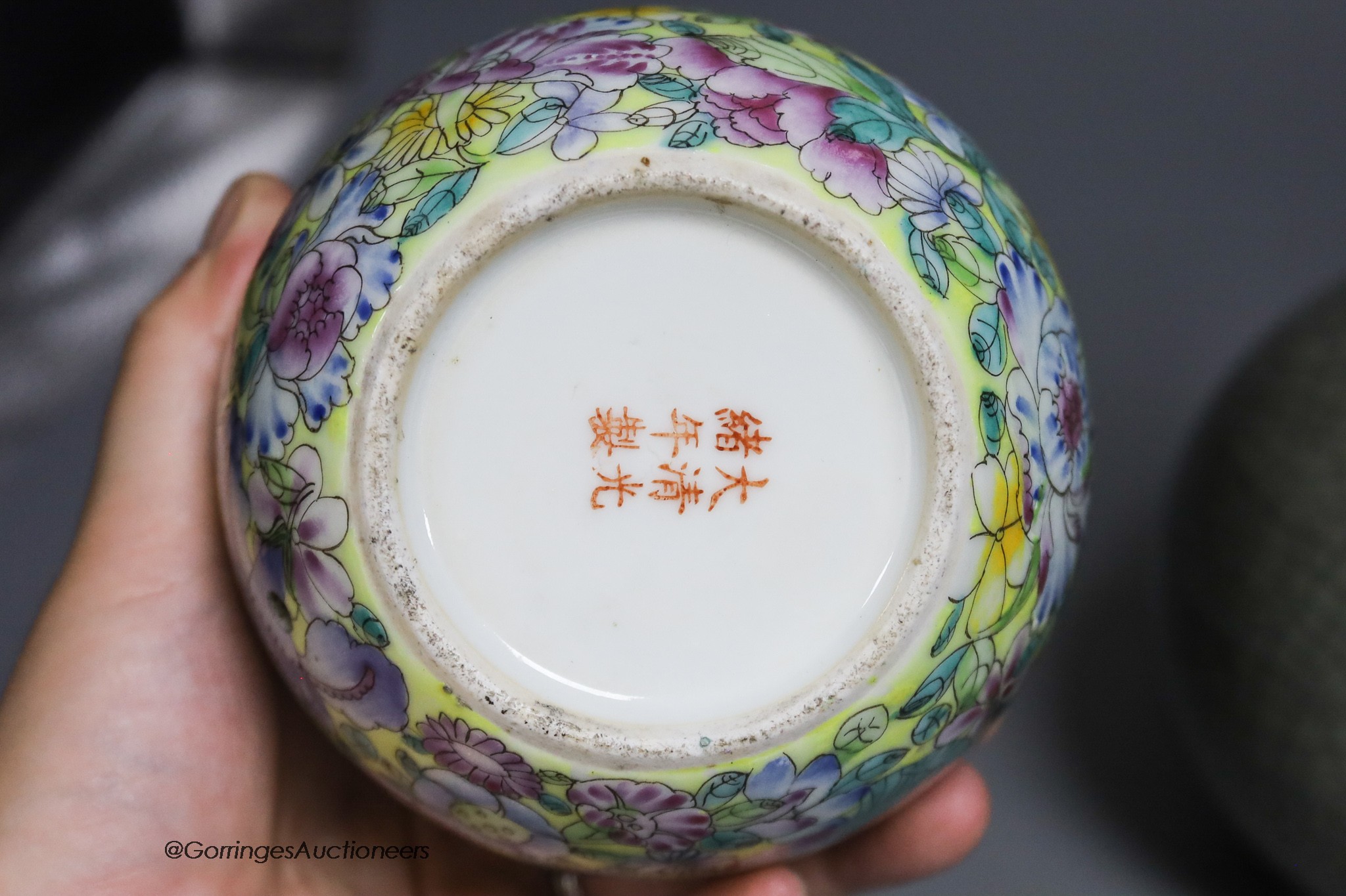 A Chinese crackleglaze bottle vase, a blue and white vase and a 'thousand flower' jar, tallest 24cm